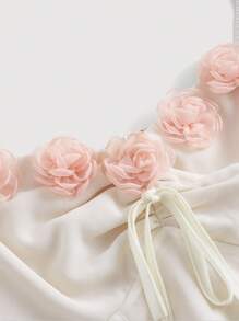 SHEIN MOD 貼花泡泡袖前抽繩連衣裙 - 米色 - 查看 3