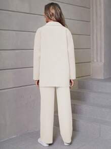 SHEIN LUNE Flap Pocket Drop Shoulder Shirt & Trousers - Apricot - View 2