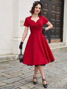 MUXXN Vestido escote corazón fruncido - Burdeos - Ver 5