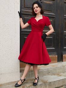 MUXXN Vestido escote corazón fruncido - Burdeos - Ver 6
