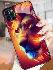 Ốp điện thoại kính cường lực họa tiết sư tử - Màu xanh lam - Xem 1