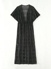 Kimono Nữ Dây kéo màu trơn - màu đen - Xem 4