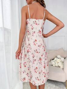 Floral Print Ruffle Trim Cami Nightdress - Multicolor - View 2