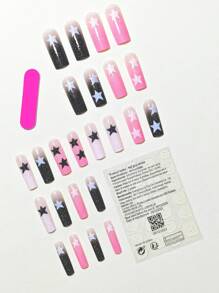 24 chiếc Móng Vuông Dài Họa Tiết Ngôi Sao Giả & 1 Tấm Băng Keo & 1 Dũa Móng - Nhiều màu - Xem 2