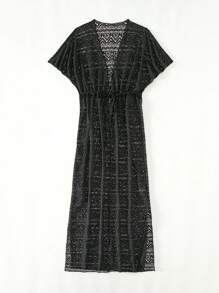 Kimono Nữ Dây kéo màu trơn - màu đen - Xem 6