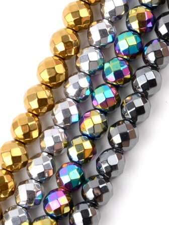 1串鍍銀、鍍金和黑色 2mm-10mm 切面虹彩螢石珠,15英寸