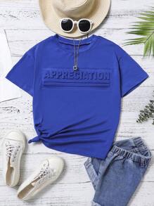 SHEIN Chicas Camiseta en relieve de letra - Azul - Ver 1