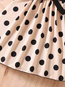 Tween Girl Polka Dot Print Ruffle Trim Belted Dress