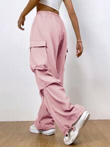 SHEIN EZwear 側翻蓋口袋工裝褲 - 藕粉色 - 查看 3