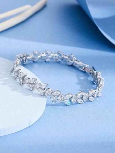 1pc Classic & Elegant Chain Bracelet With Horse Eye Shaped Rhinestone Inlay