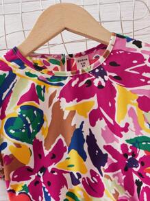 SHEIN Leap Crew 初中女生花印荷葉邊上衣＆紙袋腰帶短褲 - 彩色 - 查看 3