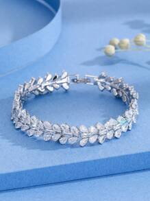 1pc Glamorous Cubic Zirconia Decor Chain Bracelet For Women For Daily Decoration - Silver - View 1