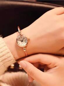 1pc Women Rose Gold Zinc Alloy Strap Casual Round Dial Quartz Watch, For Daily Life