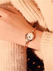 1pc Women Rose Gold Zinc Alloy Strap Casual Round Dial Quartz Watch, For Daily Life