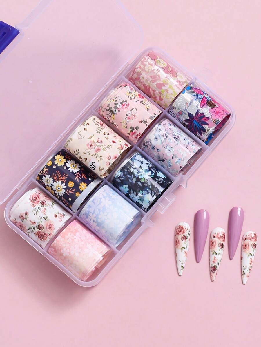 使用全覆盖美甲转印箔 10 件装改变您的指甲形状 适合女性和女孩的花朵图案指甲转印 DIY 指甲饰品 指甲宝石 指甲用品