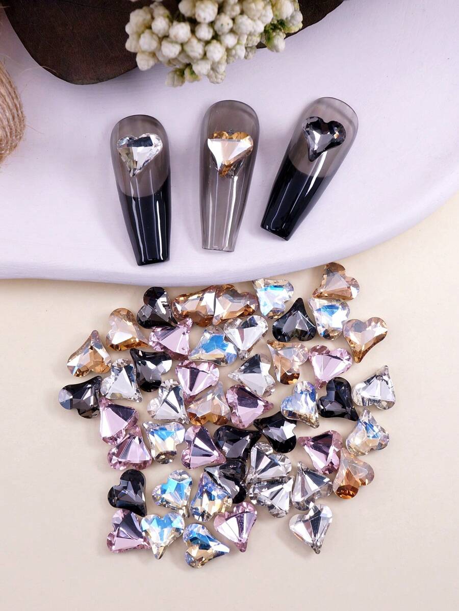 50 chiếc trang trí móng tay nghệ thuật hình trái tim đính đá nhiều màu DIY Phụ kiện trang trí móng tay - Nhiều màu - Xem 1