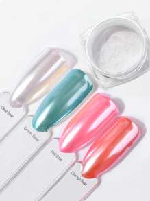 Misscheering 1pc Manicure Holographic Gorgeous Pearl Nail Art Mirror Effect Powder Pigment, Aurora Shimmer Glitter Powder For Nail Decoration - White - View 1