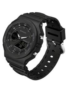 1入黑色TPU錶帶運動計時日曆鬧鐘24小時防水圓錶盤數位錶，適用於日常生活 - 黑色 - 查看 1