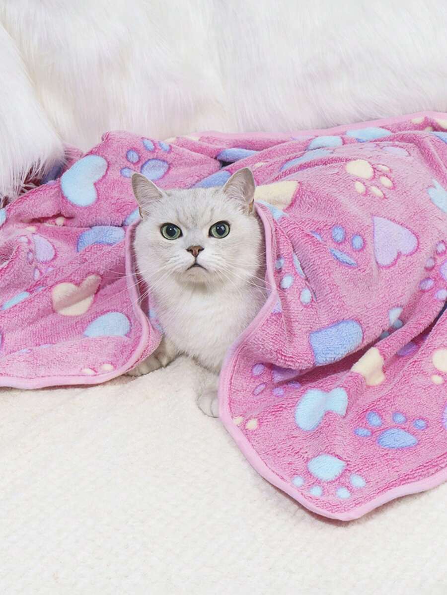 1入組爪子圖案寵物毯適用於狗狗和貓適用於四季 - 灰色 - 查看 1