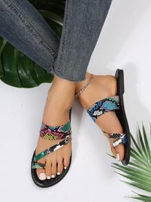 Funky Sandals For Women, Snakeskin Embossed Thong Sandals,Spring Summer Outfits - Multicolor - View 6