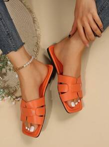 前衛橘色涼鞋適用於女士蛇皮壓花涼拖 - 橘色 - 查看 3