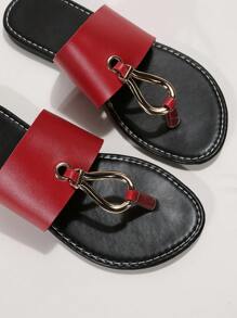 Giày Sandal Màu Đỏ Thời Trang Cho Nữ, Giày Sandal Thông Trang Trí Kim Loại - Đỏ - Xem 3