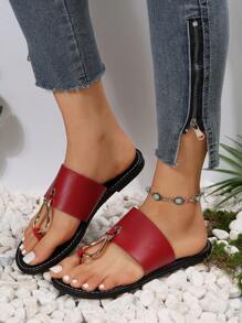 Giày Sandal Màu Đỏ Thời Trang Cho Nữ, Giày Sandal Thông Trang Trí Kim Loại - Đỏ - Xem 7