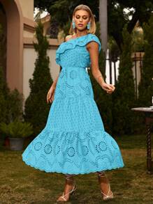 Glamaker One Shoulder Ruffle Trim Schiffy Dress