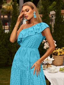 Glamaker One Shoulder Ruffle Trim Schiffy Dress