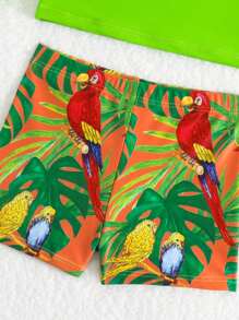 男嬰熱帶圖案插肩袖高領沙灘泳裝 - 綠色 - 查看 3