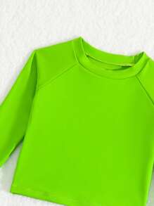 男嬰熱帶圖案插肩袖高領沙灘泳裝 - 綠色 - 查看 5