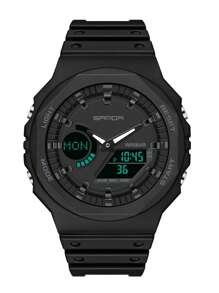 1入黑色TPU錶帶運動計時日曆鬧鐘24小時防水圓錶盤數位錶，適用於日常生活 - 黑色 - 查看 7