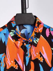 Manfinity Chillmode Men Floral Print Shirt & Drawstring Waist Shorts - Multicolor - View 3