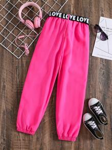 SHEIN Pantaloni cargo fete cu buzunare cu bandă cu litere