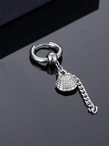 1pc Men Shell Decor Earring, Stainless Steel Jewelry - Silver - View 2