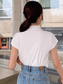 DAZY Solid Mock Neck Batwing Sleeve Tee,Business Casual Women