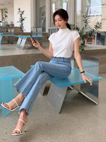 DAZY Solid Mock Neck Batwing Sleeve Tee,Business Casual Women