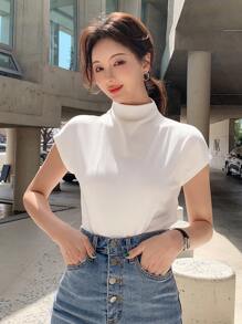 DAZY Solid Mock Neck Batwing Sleeve Tee,Business Casual Women