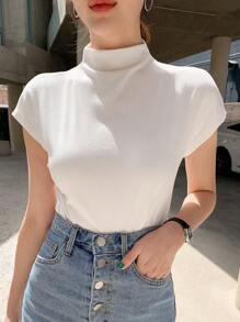 DAZY Solid Mock Neck Batwing Sleeve Tee,Business Casual Women