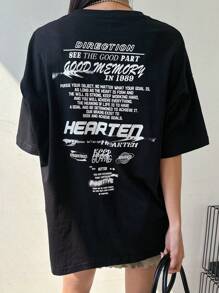 DAZY 標語圖案落肩T恤 - 黑色 - 查看 3