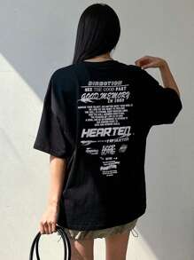 DAZY 標語圖案落肩T恤 - 黑色 - 查看 6