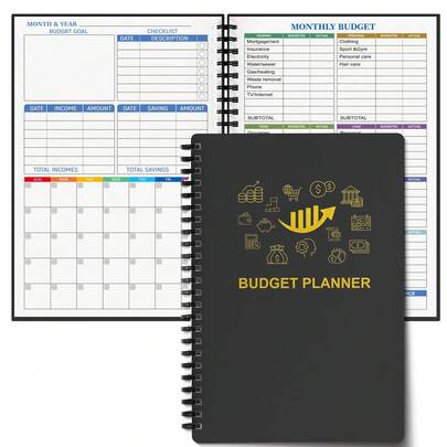 1 cuốn sổ lập kế hoạch ngân sách - Sổ quản lý tài chính hàng tháng kèm sổ theo dõi chi tiêu giúp quản lý tiền bạc hiệu quả, sổ kế hoạch tài chính/sổ kế toán không ghi ngày tháng, bắt đầu bất cứ lúc nào, khổ A5 (8,6x5,9 inch), giấy 100gsm, dùng cho ngày tựu trường