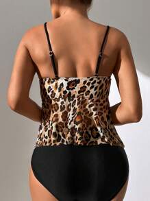 SHEIN Leopard Push Up Tankini Summer Beach - Multicolor - View 2