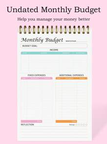 1pc Letter Graphic Spiral Planner, Simple Multi-purpose Monthly Budget Checklist Note Pad For Office, School, Home - Multicolor - View 2