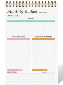 1pc Letter Graphic Spiral Planner, Simple Multi-purpose Monthly Budget Checklist Note Pad For Office, School, Home - Multicolor - View 5