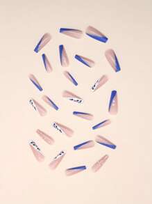 24Pcs Long Coffin Rhinestone Decor Fake Nail & 1Sheet Tape & 1Pc Nail File Press On Nails Nail Supplies Nails - Multicolor - View 5