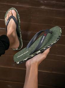 男士舒适防滑人字拖凉鞋、室内/户外沙滩人字拖 - 軍綠色 - 查看 1