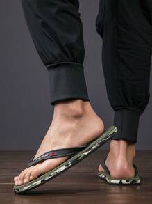 男士舒适防滑人字拖凉鞋、室内/户外沙滩人字拖 - 軍綠色 - 查看 2