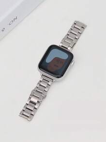 1pc Women's Elegant Fashionable Anti-Oxidation Stainless Steel Watch Band, Compatible With Apple Watch 38mm, 40mm, 41mm, 42mm, 44mm, 45mm, 46mm, 49mm, Fits Series 11/10/9/8/7/6/5/4/3/2/1/SE, Smart Watch Strap, Accessories, Valentine's Day Gift And Women's Gift, Smart Watch Band - Silver - View 2