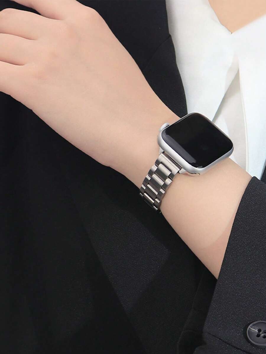 1pc Women's Elegant Fashionable Anti-Oxidation Stainless Steel Watch Band, Compatible With Apple Watch 38mm, 40mm, 41mm, 42mm, 44mm, 45mm, 46mm, 49mm, Fits Series 11/10/9/8/7/6/5/4/3/2/1/SE, Smart Watch Strap, Accessories, Valentine's Day Gift And Women's Gift, Smart Watch Band - Silver - View 1